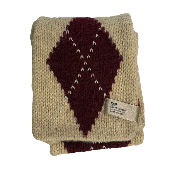 Gap Reversible Argyle Stripe Chunky Knit Scarf Alpaca Wool Blend Preppy Retro - Picture 6 of 6